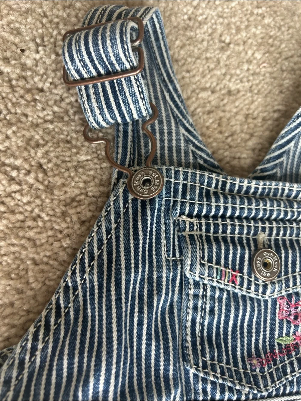 Oshkosh B’gosh railroad stripe overall dress W/bloomer Sz 12m